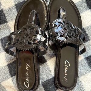 Circus by Sam Edelman Black Patent Slide Sandals with Decorative Cutout